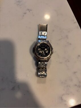 Guess Men's Silver Watch with Black Dial